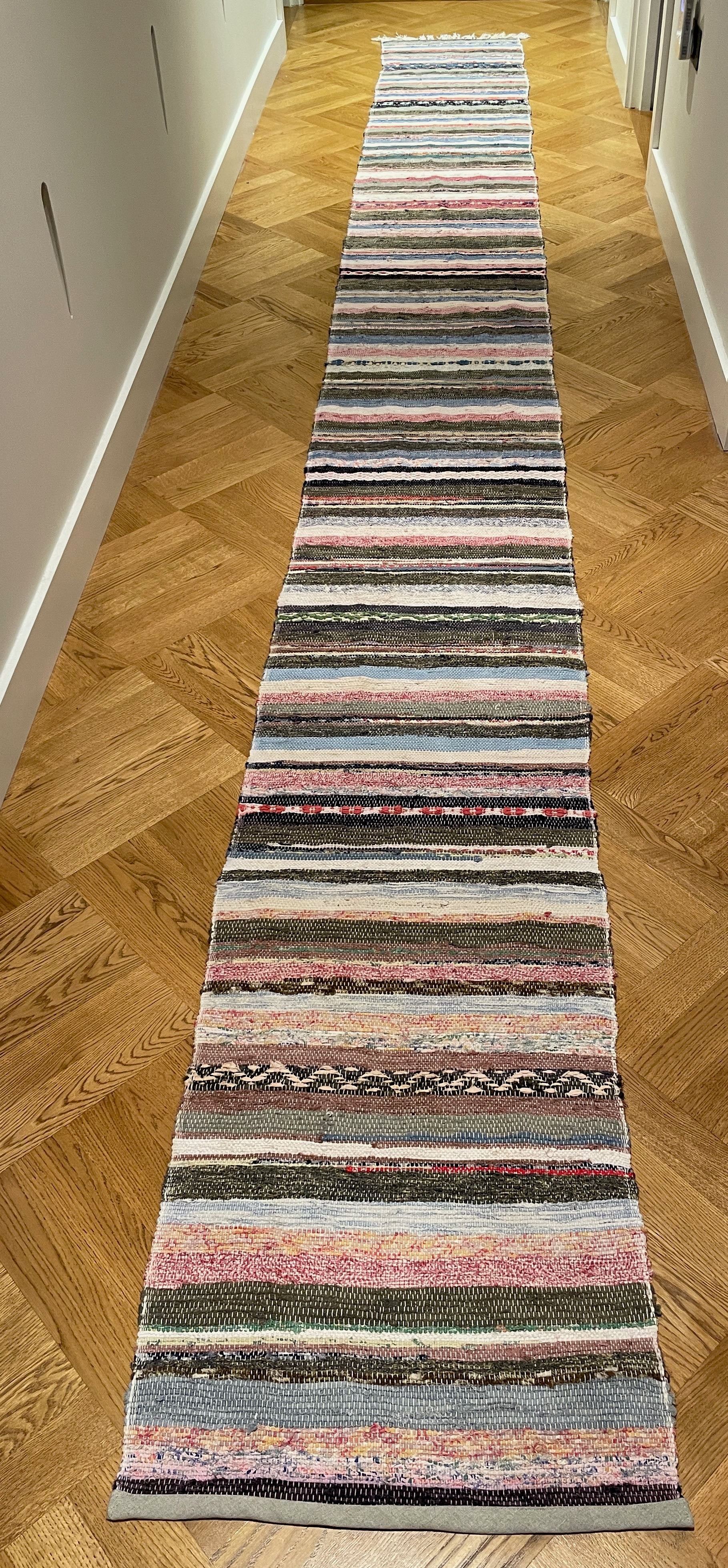Vintage Swedish Striped Long Floor Runner 5 36m Pastel Colours
