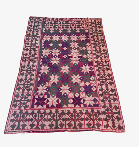 embroidered rug galicha carpet kantha wallhanging decorative geometric textile handmade 