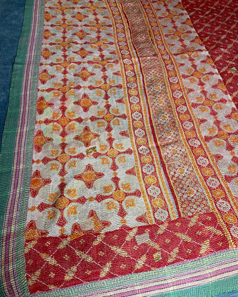 large colourful kantha quilt cotton bedspread hand made bedcover bright colours washable king