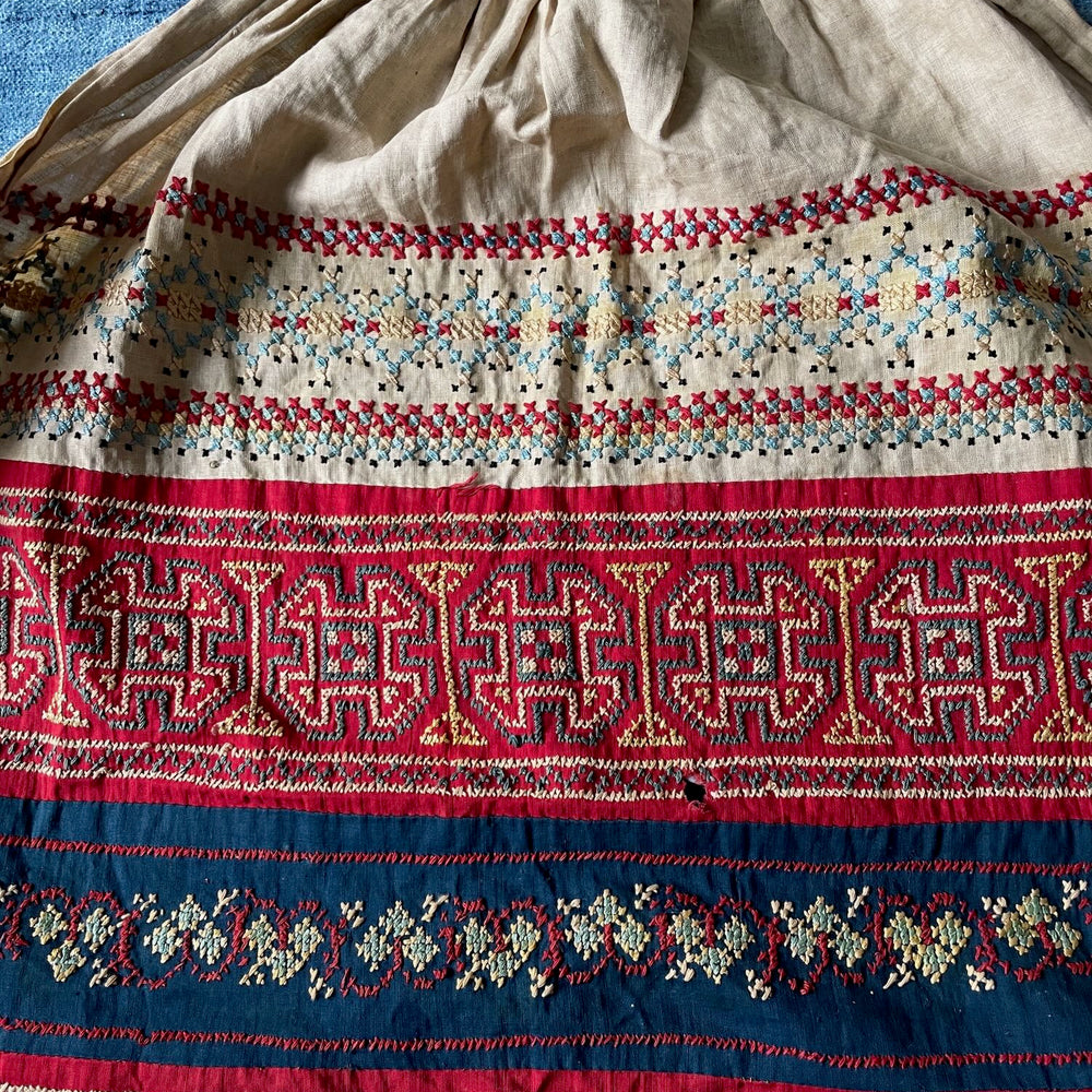 
                  
                    antique embroidered apron cross stitch folk costume textile ukrainian hand made red blue white
                  
                