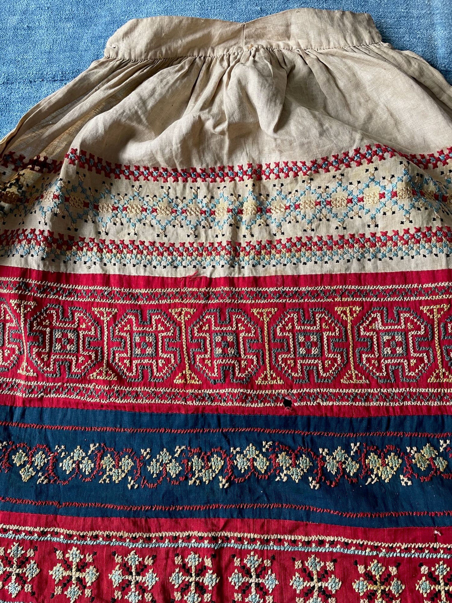 
                  
                    antique embroidered apron cross stitch folk costume textile ukrainian hand made red blue white
                  
                