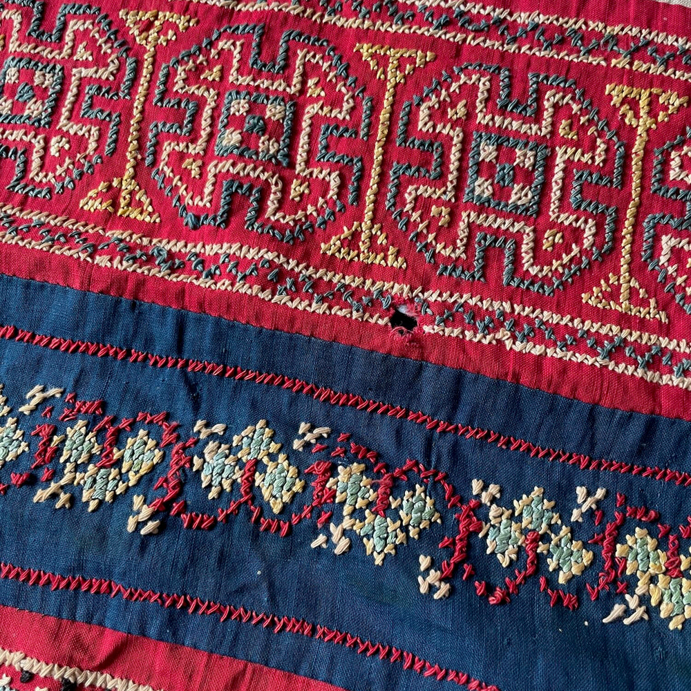 
                  
                    antique embroidered apron cross stitch folk costume textile ukrainian hand made red blue white
                  
                