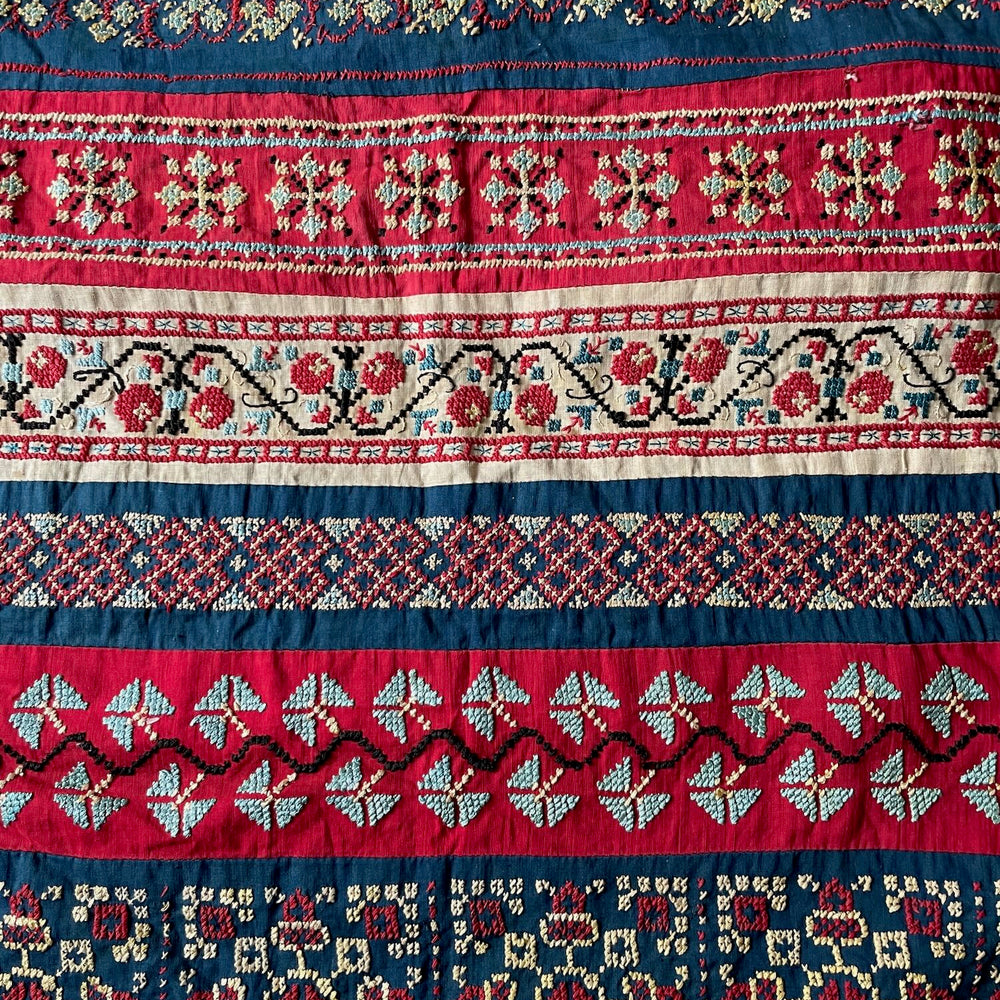 
                  
                    antique embroidered apron cross stitch folk costume textile ukrainian hand made red blue white
                  
                