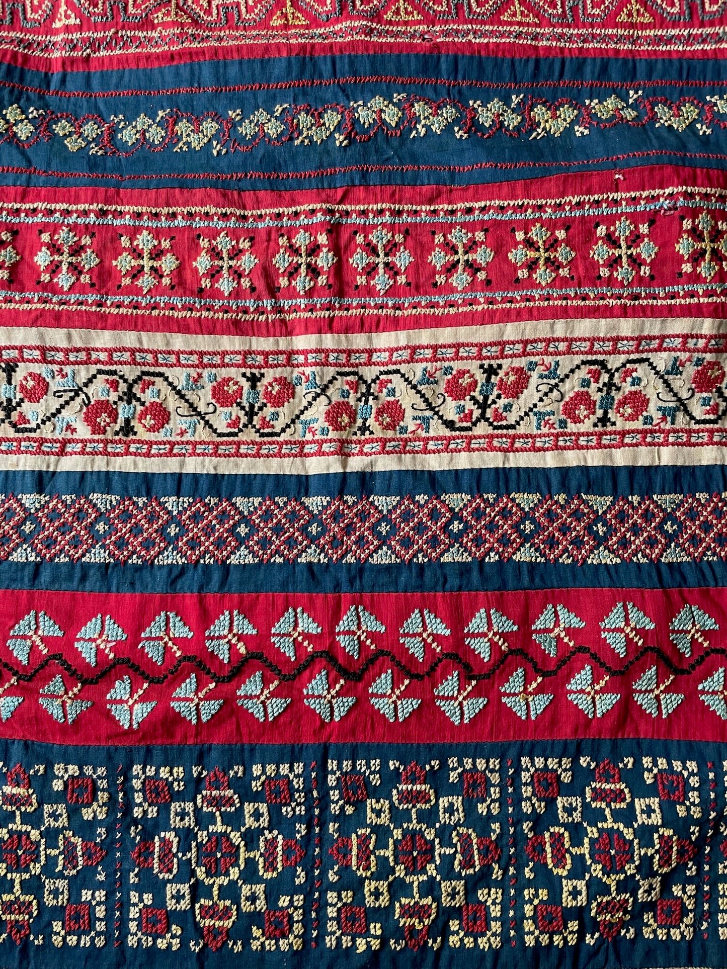 
                  
                    antique embroidered apron cross stitch folk costume textile ukrainian hand made red blue white
                  
                