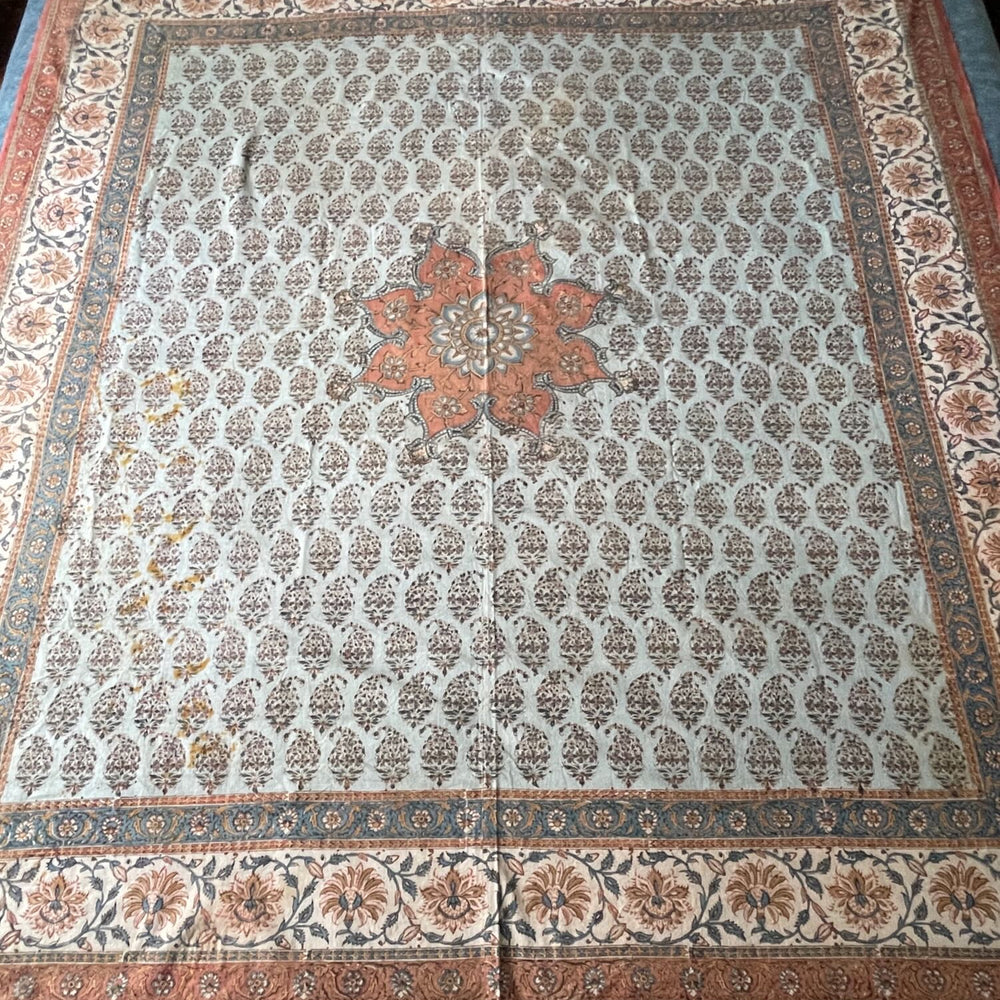 antique indo persian kalamkari blue red madder indigo floral decorative wall panel hanging