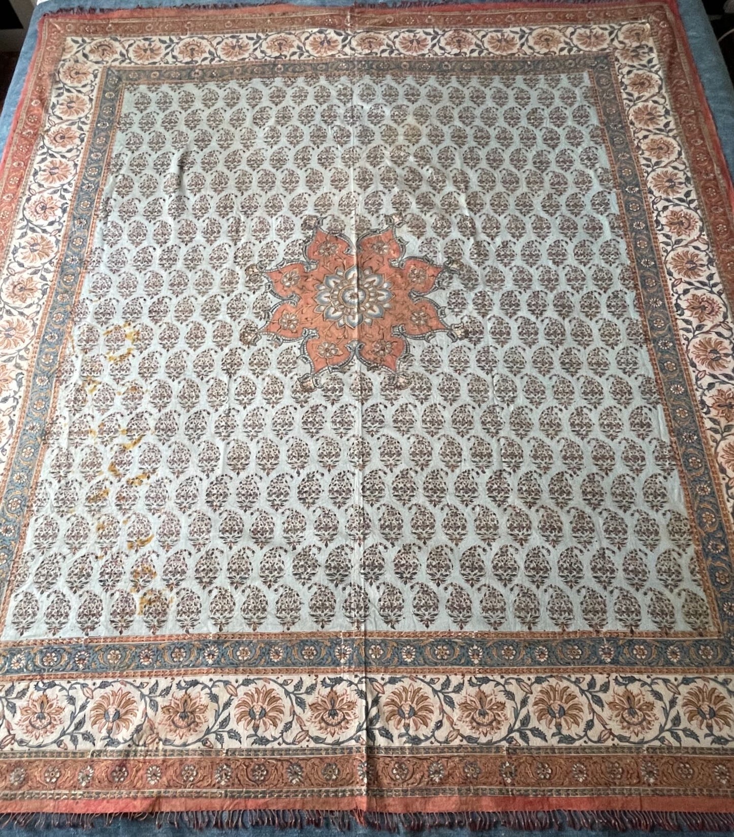 antique indo persian kalamkari blue red madder indigo floral decorative wall panel hanging