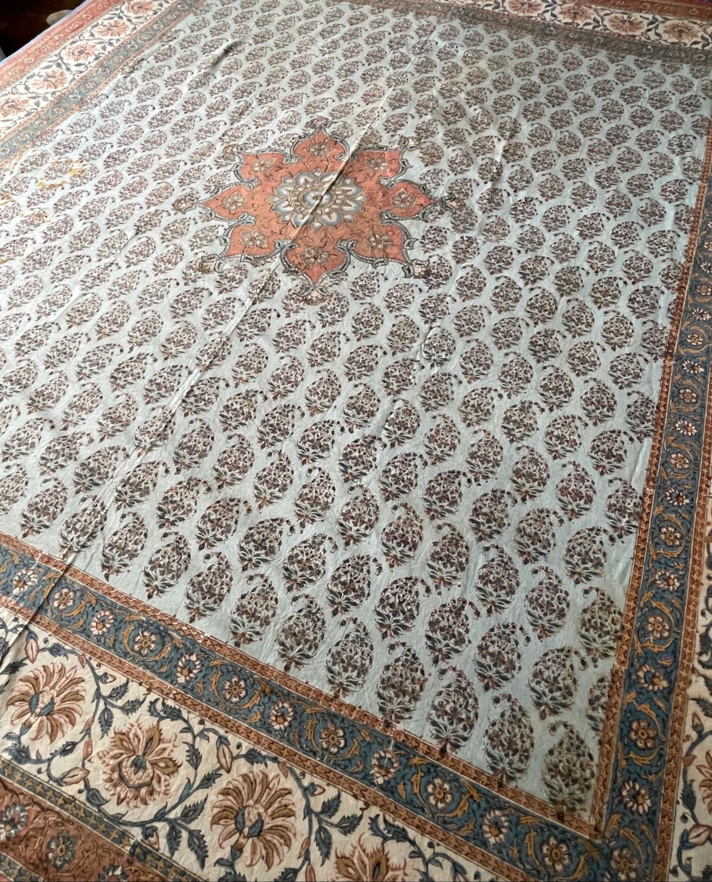 
                  
                    antique indo persian kalamkari blue red madder indigo floral decorative wall panel hanging
                  
                