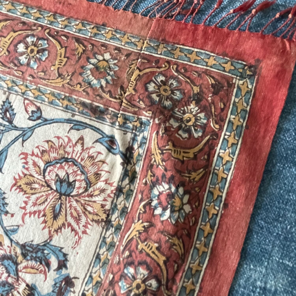 
                  
                    antique indo persian kalamkari blue red madder indigo floral decorative wall panel hanging
                  
                