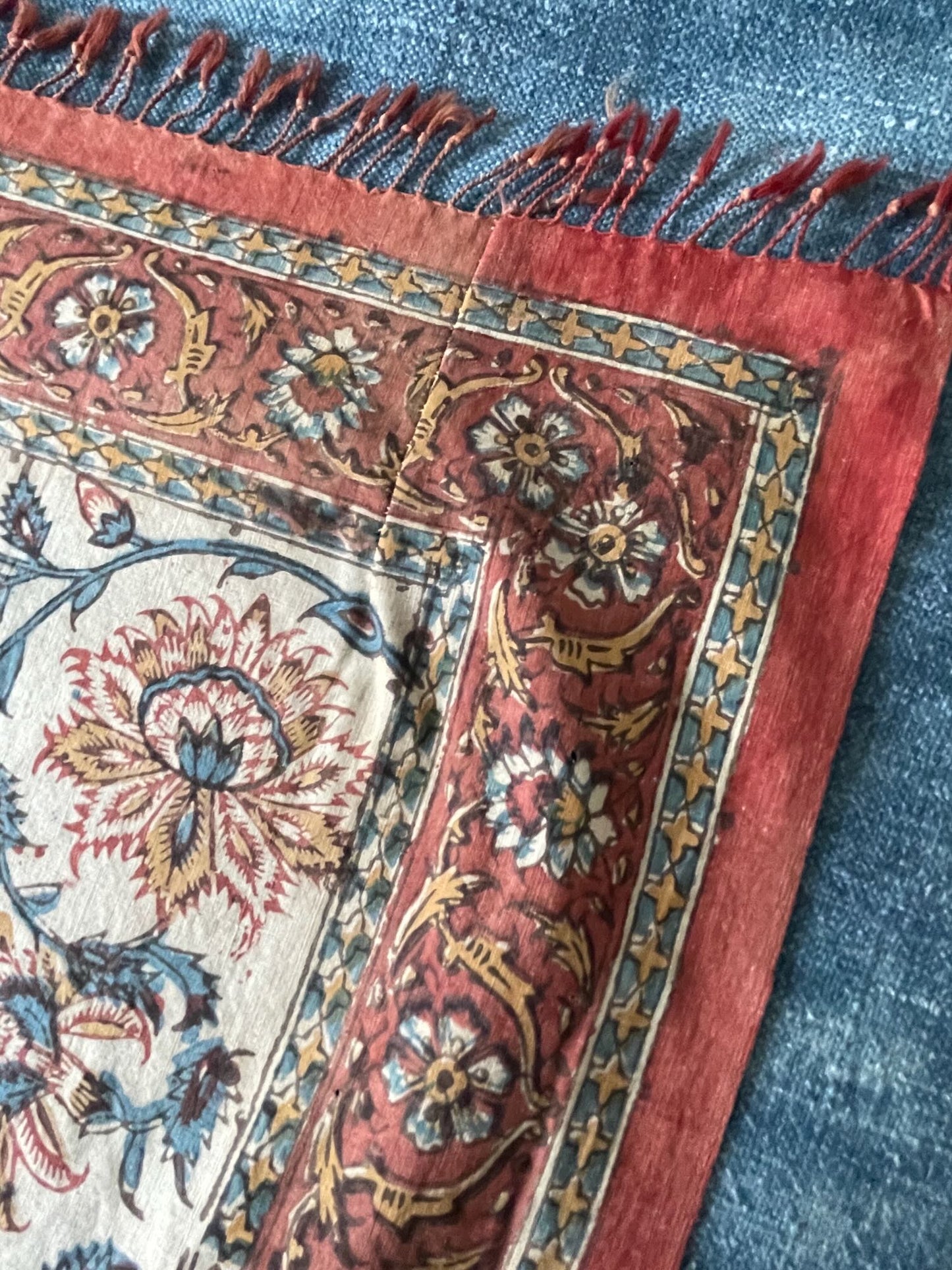 
                  
                    antique indo persian kalamkari blue red madder indigo floral decorative wall panel hanging
                  
                