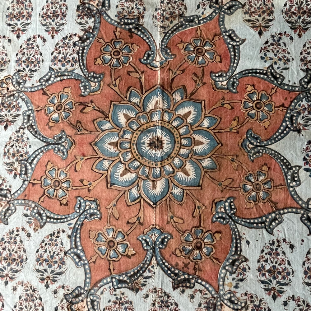 antique indo persian kalamkari blue red madder indigo floral decorative wall panel hanging