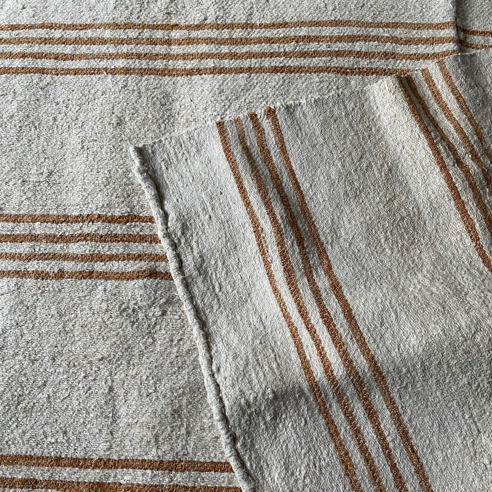 
                  
                    hemp throw upholstery fabric beige yellow mustard stripe ochre hard wearing rustic east european
                  
                