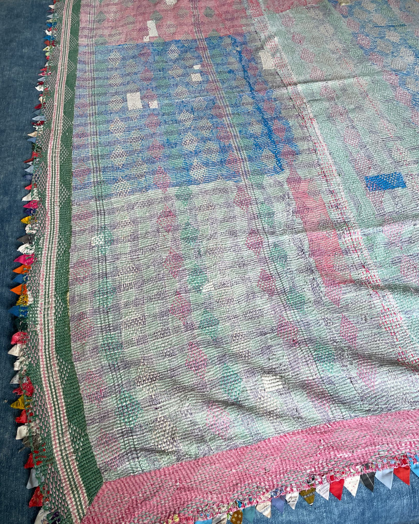 faded pink vintage kantha quilt cotton bedspread handmade comforter sofa throw washable single
