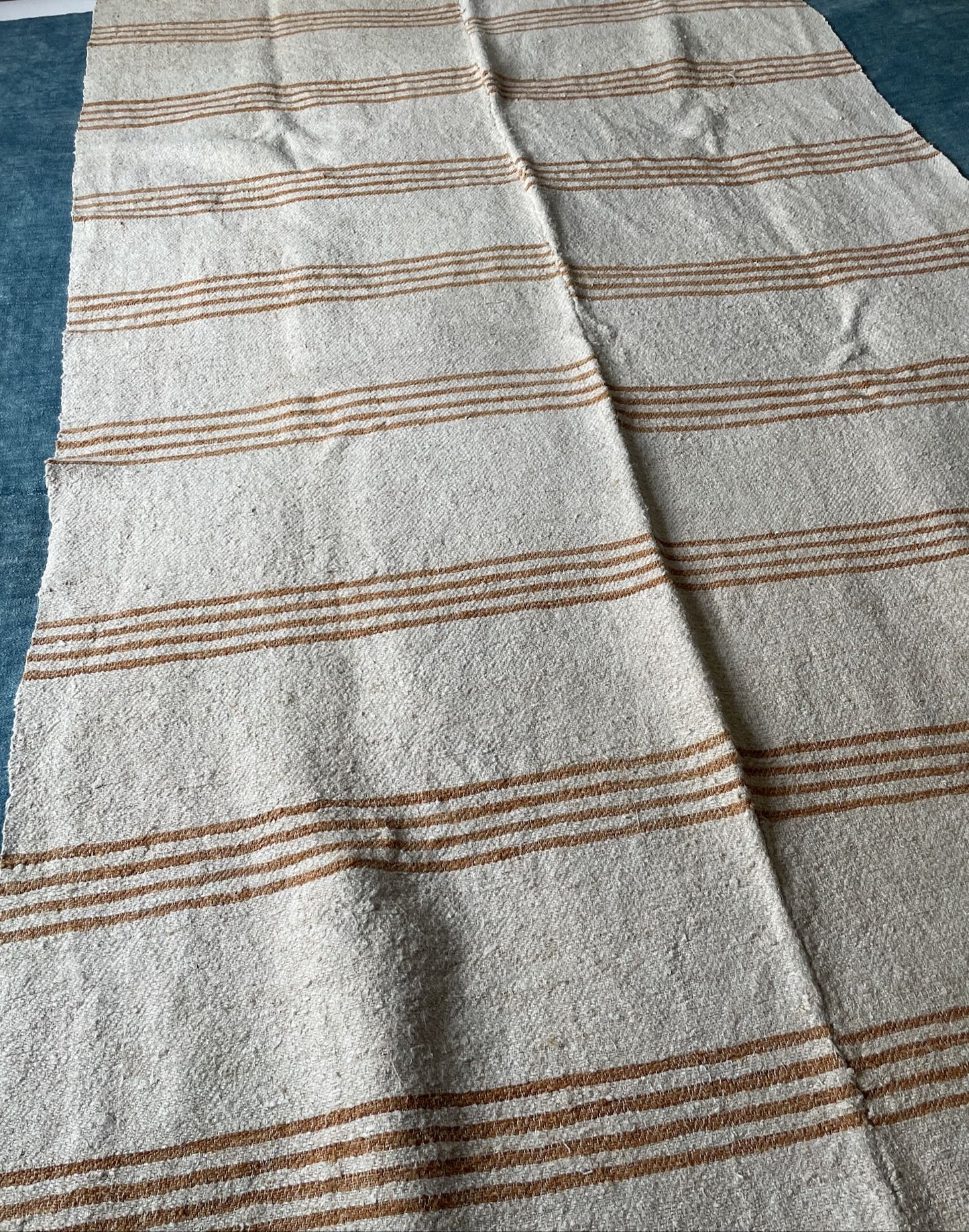 
                  
                    hemp throw upholstery fabric beige yellow mustard stripe ochre hard wearing rustic east european
                  
                