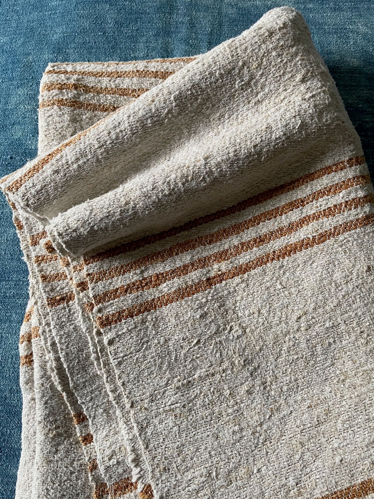 
                  
                    hemp throw upholstery fabric beige yellow mustard stripe ochre hard wearing rustic east european
                  
                