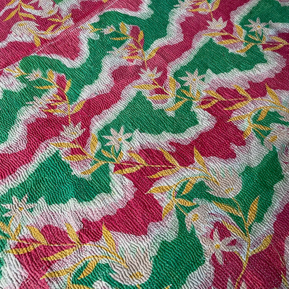
                  
                    pink green yellow floral patterned bedspread kantha quilt throw sofa comforter washable
                  
                