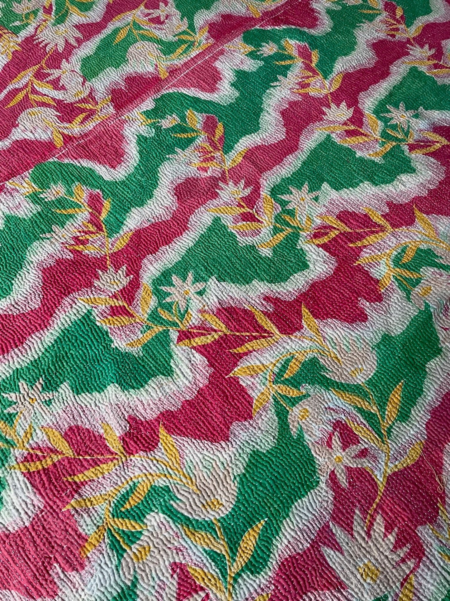 
                  
                    pink green yellow floral patterned bedspread kantha quilt throw sofa comforter washable
                  
                