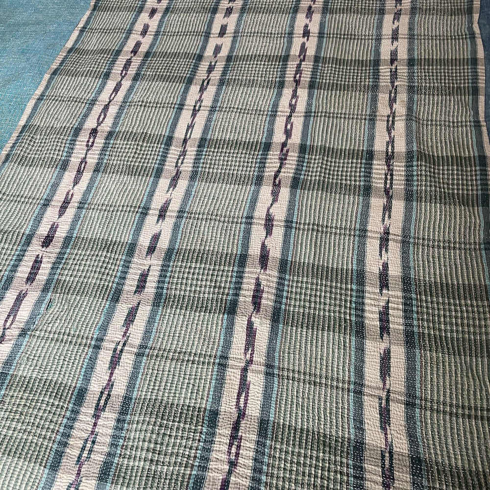 
                  
                    blue check ikat patterned bedspread kantha quilt throw sofa comforter washable
                  
                