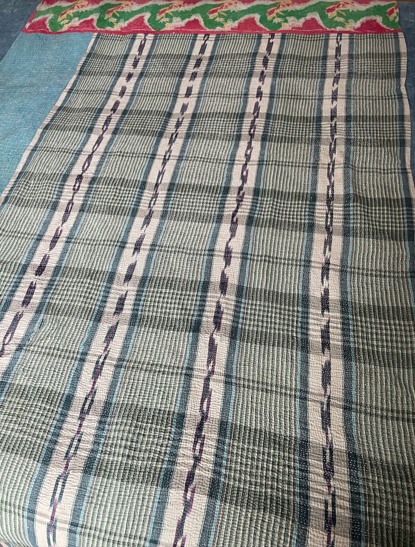 
                  
                    blue check ikat patterned bedspread kantha quilt throw sofa comforter washable
                  
                