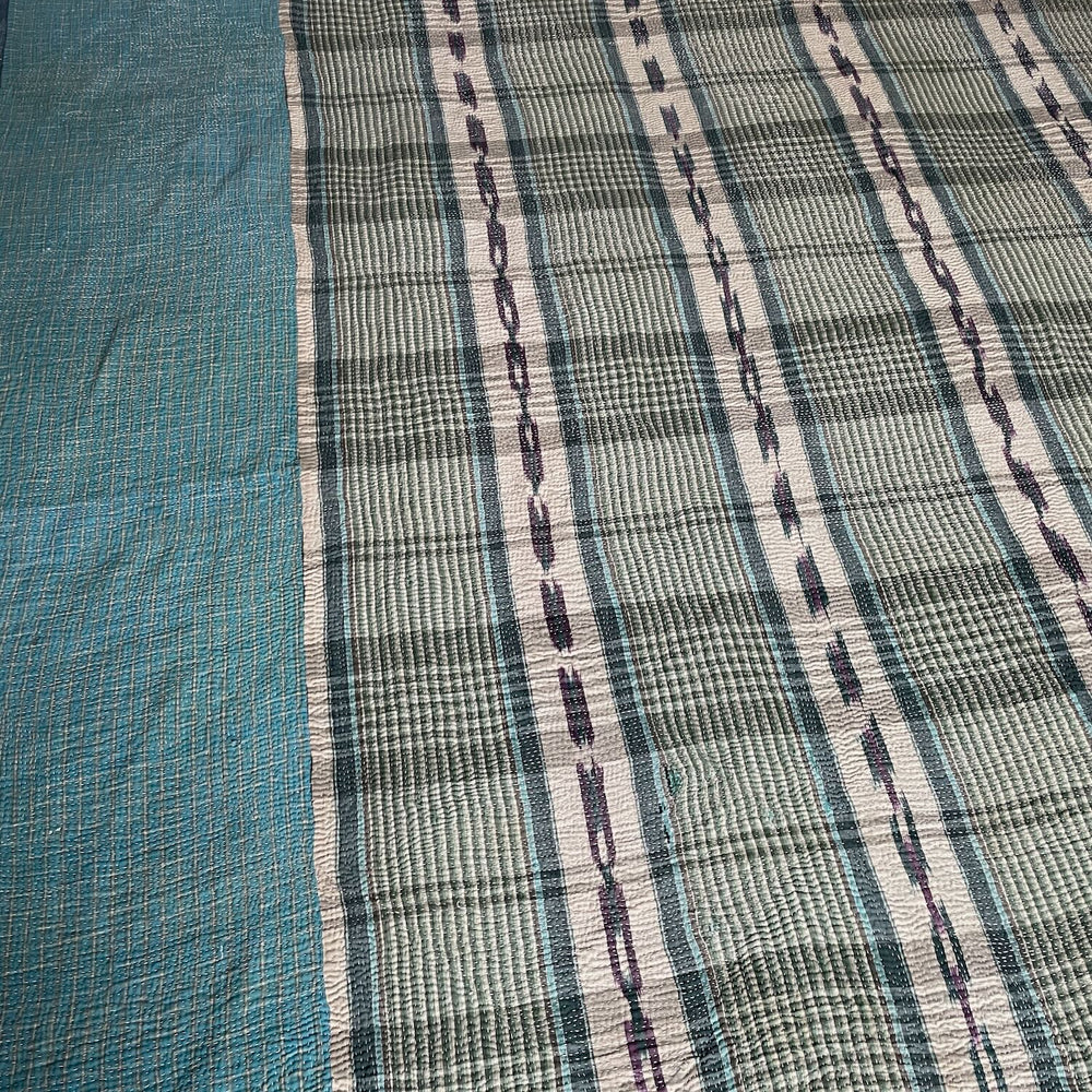 
                  
                    blue check ikat patterned bedspread kantha quilt throw sofa comforter washable
                  
                