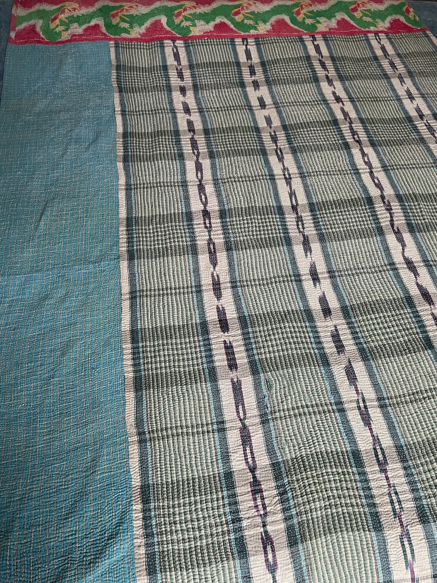 
                  
                    blue check ikat patterned bedspread kantha quilt throw sofa comforter washable
                  
                