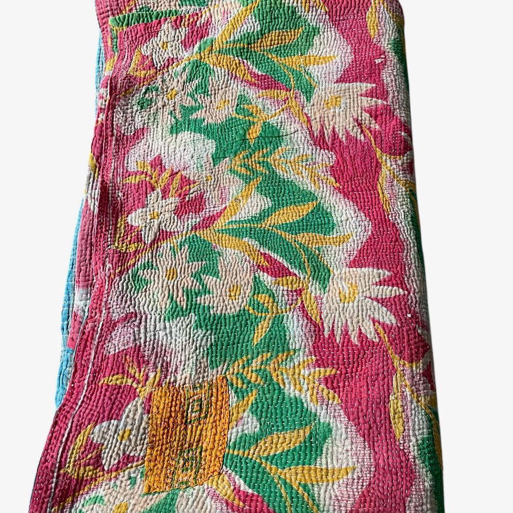 
                  
                    pink green yellow floral patterned bedspread kantha quilt throw sofa comforter washable
                  
                