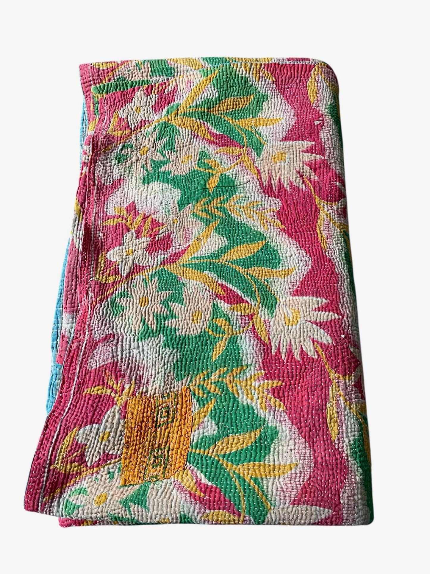 
                  
                    pink green yellow floral patterned bedspread kantha quilt throw sofa comforter washable
                  
                