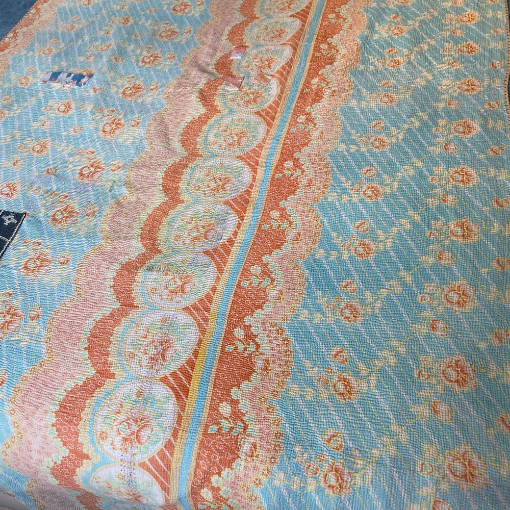 blue apricot orange pale kantha sofa throw quilt bedspread comforter single double washable cotton