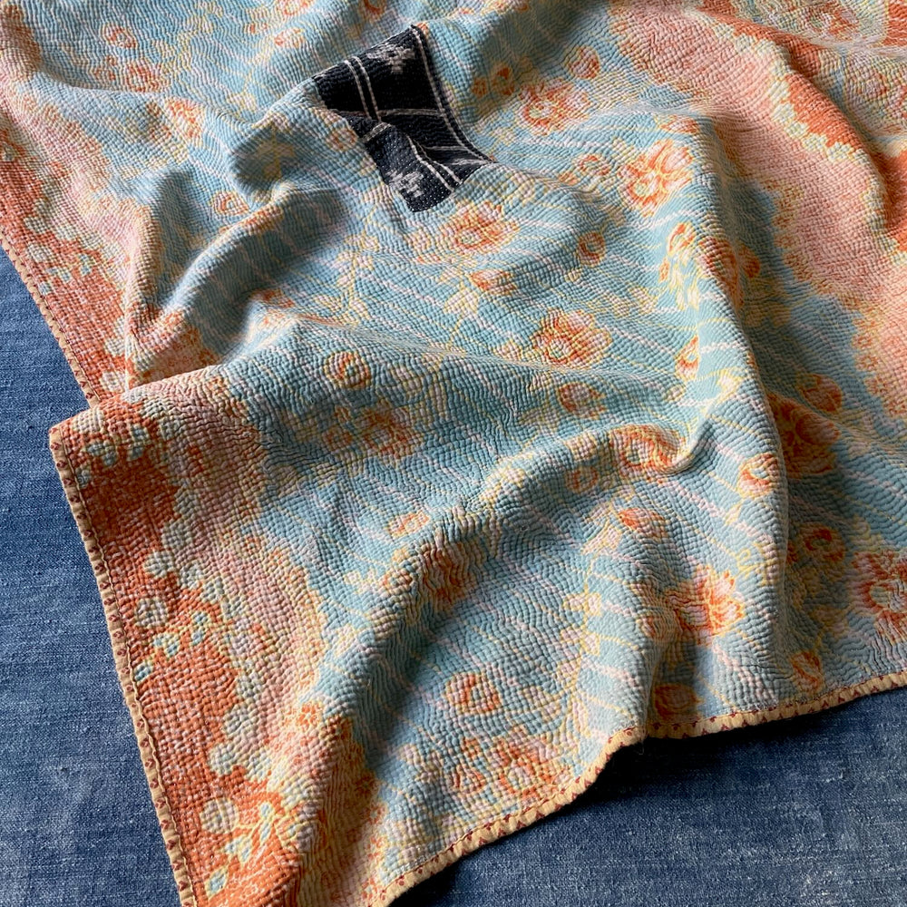 blue apricot orange pale kantha sofa throw quilt bedspread comforter single double washable cotton