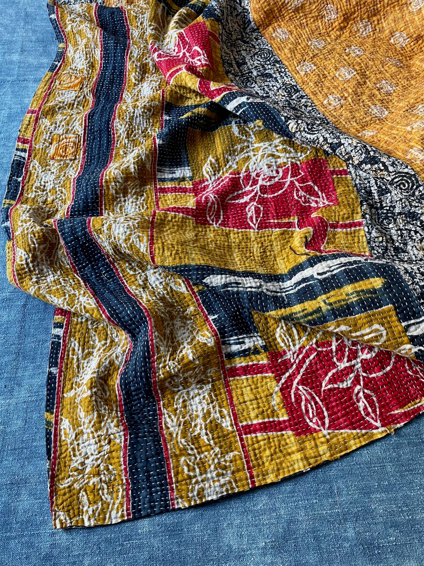 burnt orange patterned bedspread large kantha quilt sofa throw cotton comforter large washable 