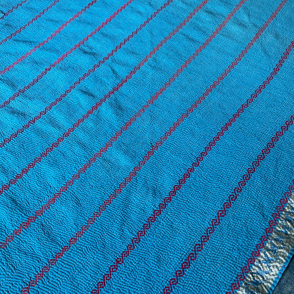 
                  
                    pink blue orange kantha bedspread quilt vintage cotton sari single double comforter washable 
                  
                