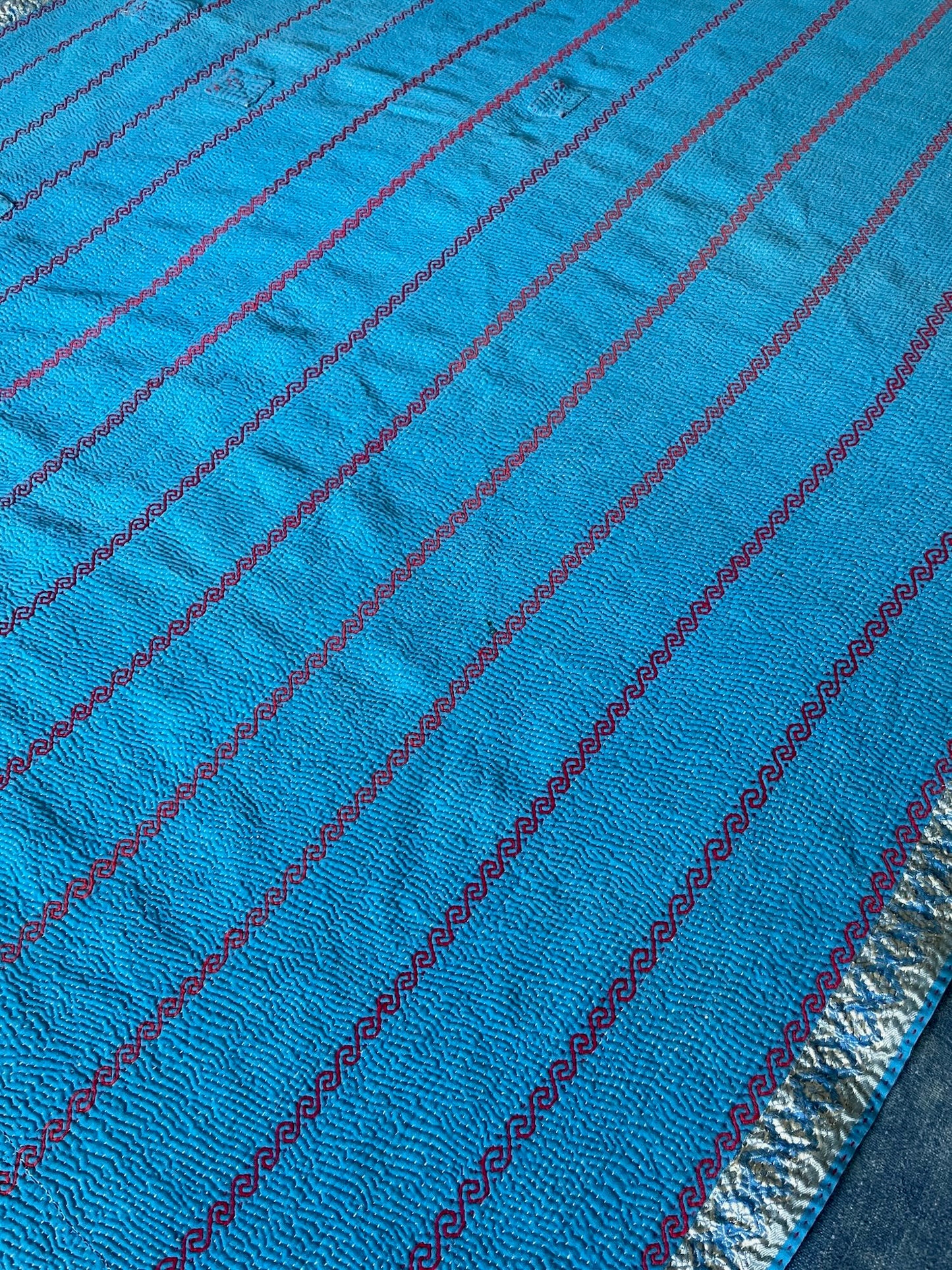 
                  
                    pink blue orange kantha bedspread quilt vintage cotton sari single double comforter washable 
                  
                