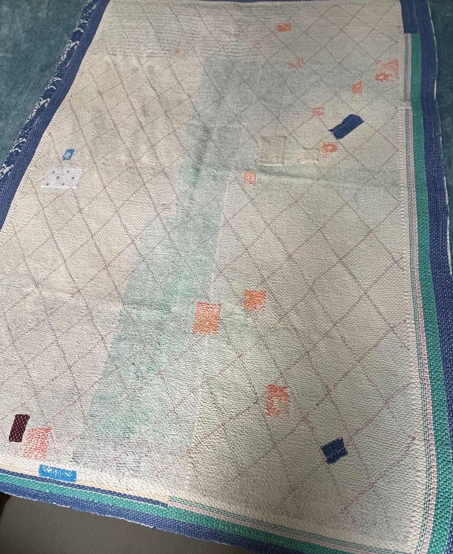 
                  
                    white blue green faded kantha quilt bedspread sofa throw comforter washable cotton single
                  
                