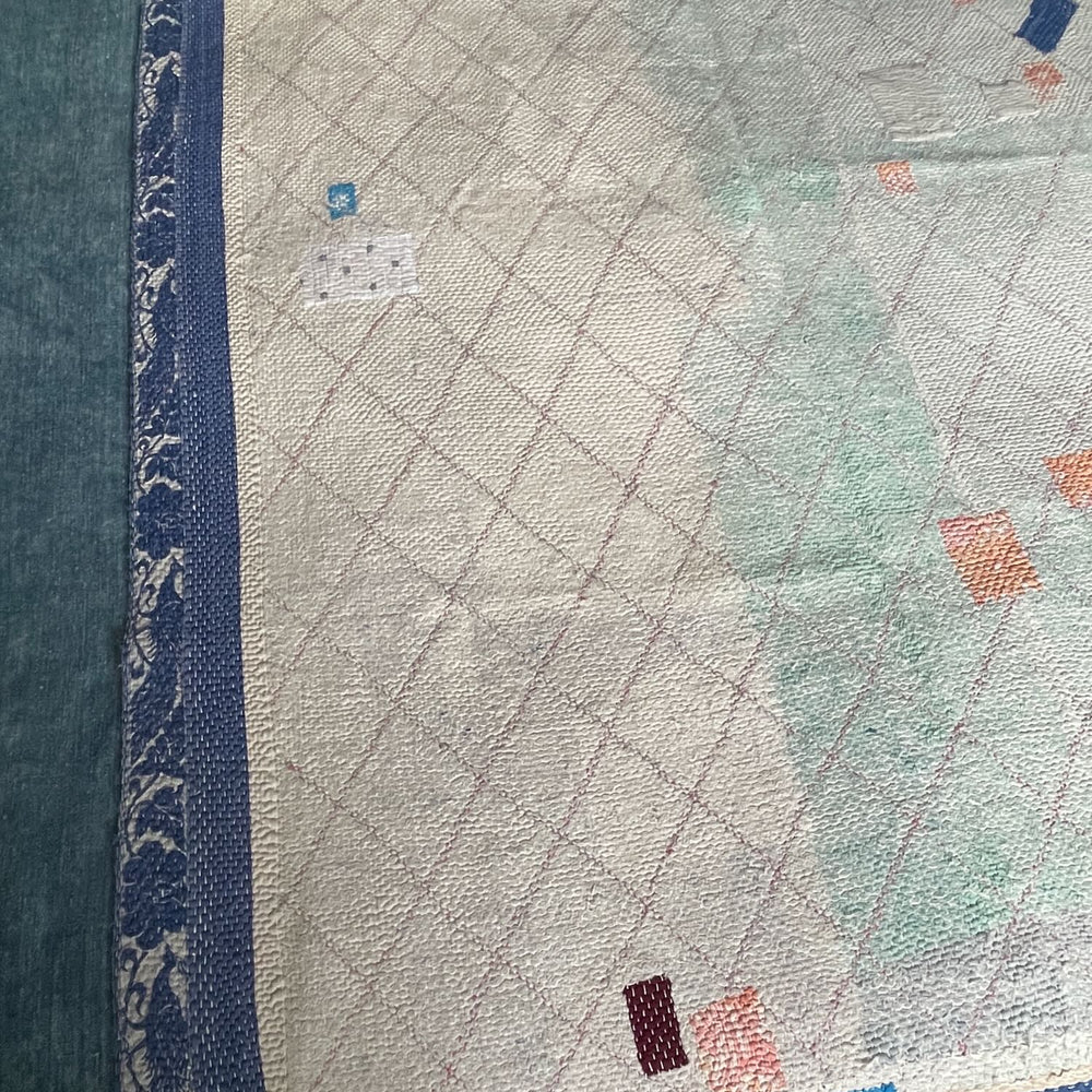 white blue green faded kantha quilt bedspread sofa throw comforter washable cotton single