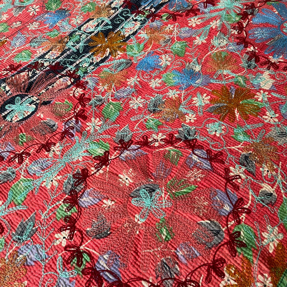 
                  
                    pink green blue orange suzani embroidered kantha quilt bedspread cotton sofa throw washable 
                  
                