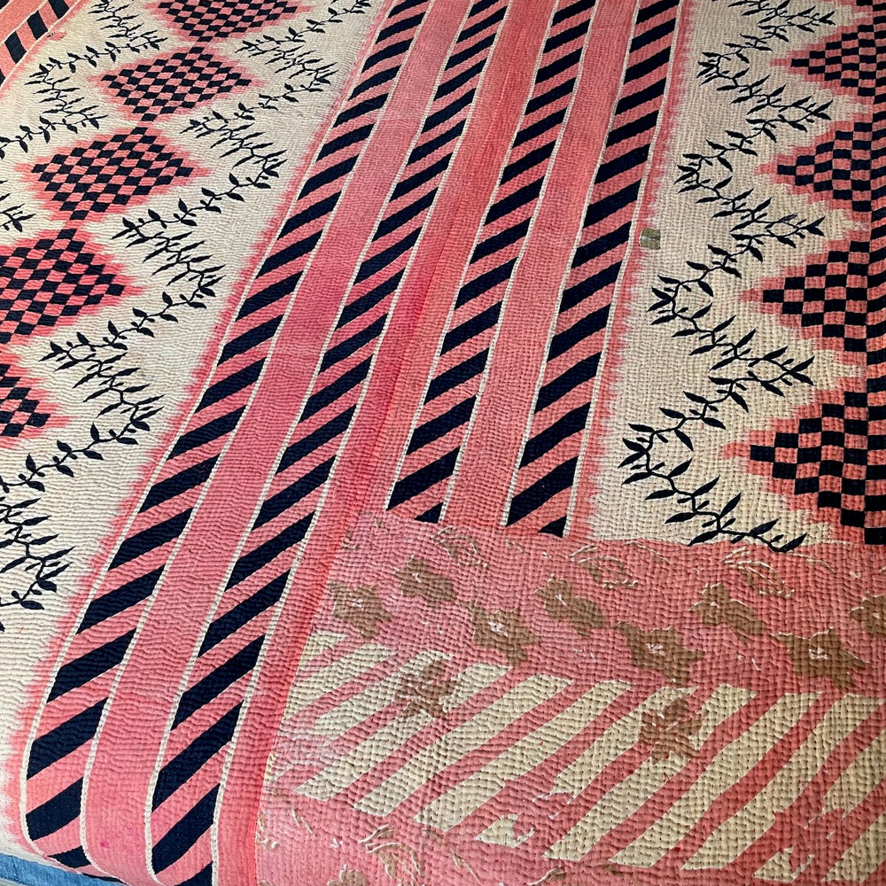 red black patterned quilt kantha bedspread sofa throw hand stitched comforter washable double