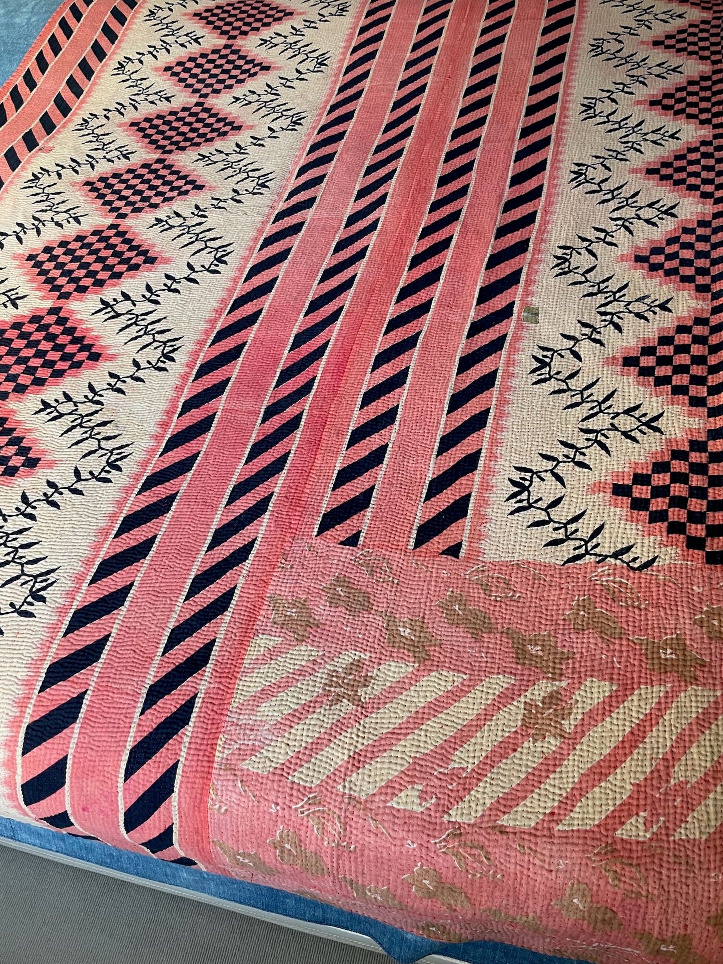 red black patterned quilt kantha bedspread sofa throw hand stitched comforter washable double