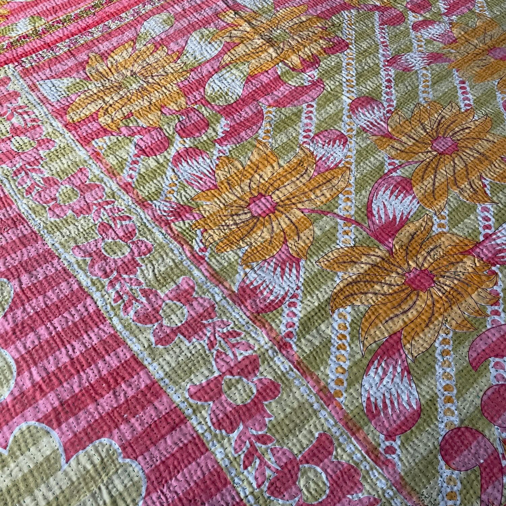 
                  
                    red green yellow floral single kantha bedspread quilt comforter cotton washable handmade
                  
                
