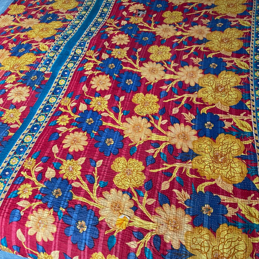 
                  
                    red green yellow floral single kantha bedspread quilt comforter cotton washable handmade
                  
                