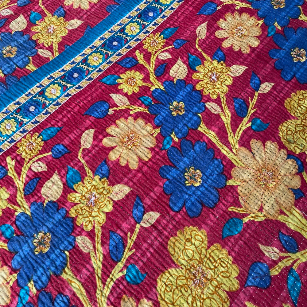 
                  
                    red green yellow floral single kantha bedspread quilt comforter cotton washable handmade
                  
                