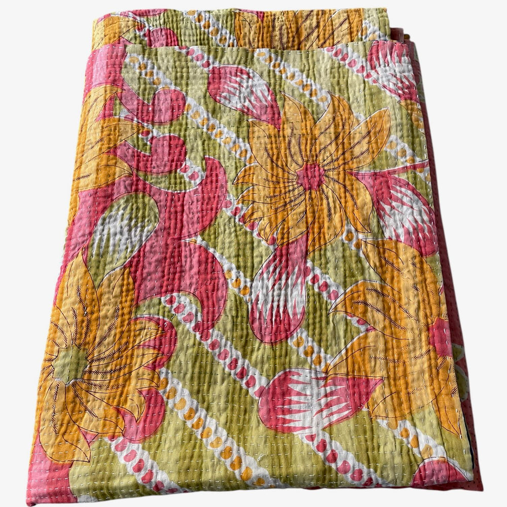 
                  
                    red green yellow floral single kantha bedspread quilt comforter cotton washable handmade
                  
                