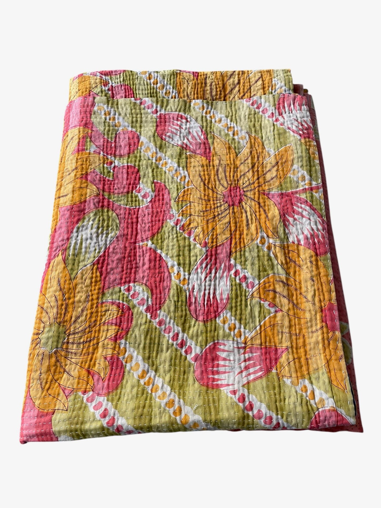 
                  
                    red green yellow floral single kantha bedspread quilt comforter cotton washable handmade
                  
                