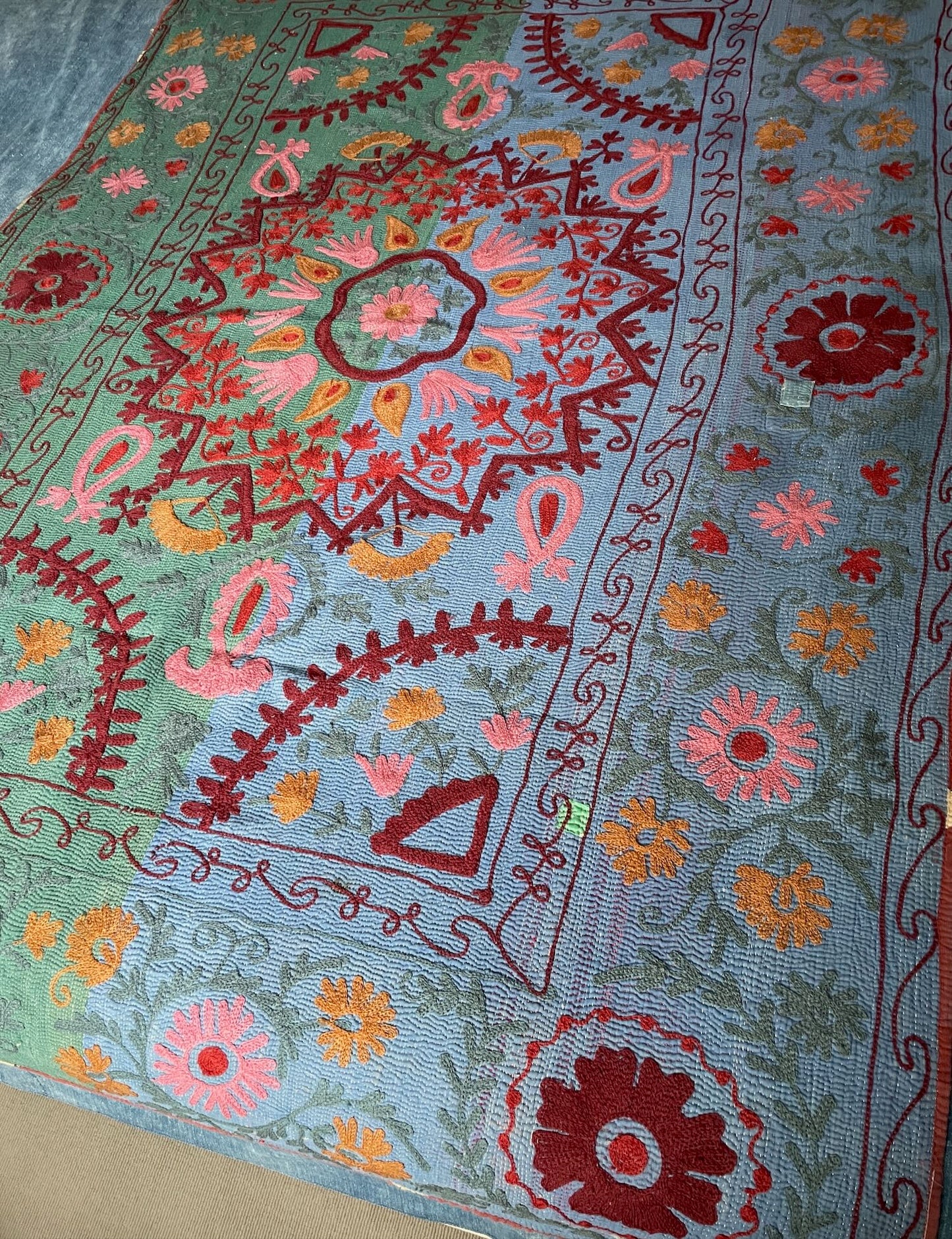 
                  
                    blue green red pink orange suzani kantha bedspread quilt cotton comforter single  double  washable
                  
                