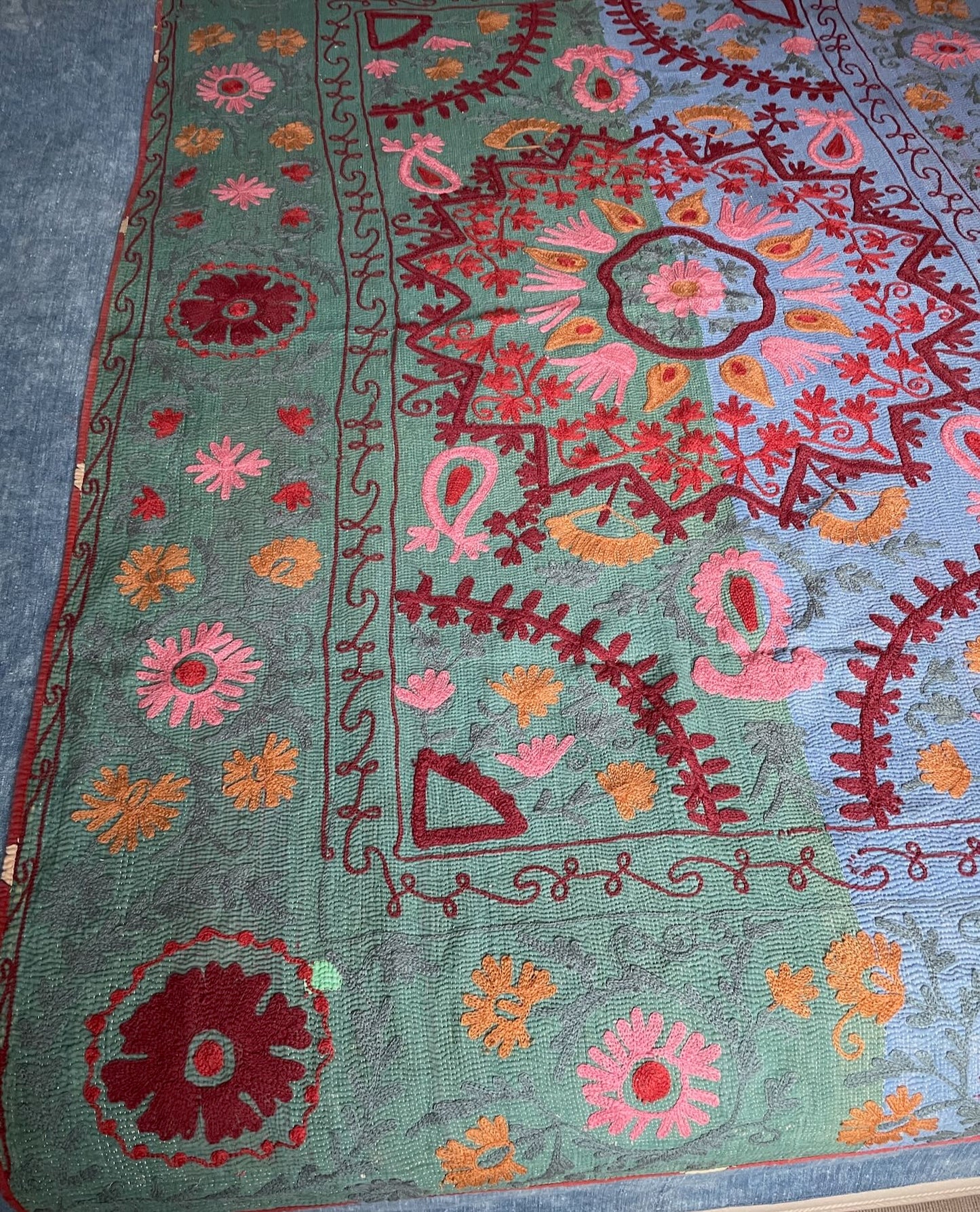 
                  
                    blue green red pink orange suzani kantha bedspread quilt cotton comforter single  double  washable
                  
                