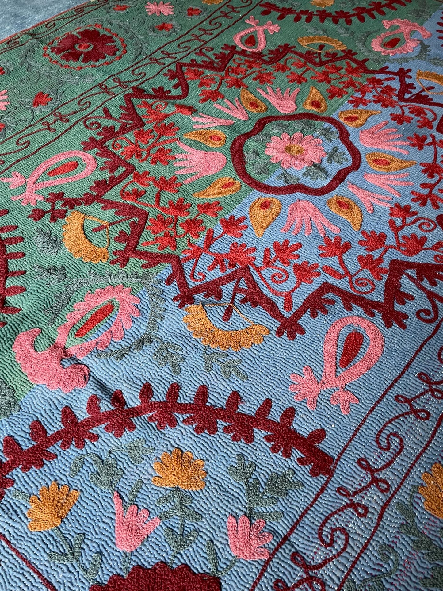 
                  
                    blue green red pink orange suzani kantha bedspread quilt cotton comforter single  double  washable
                  
                