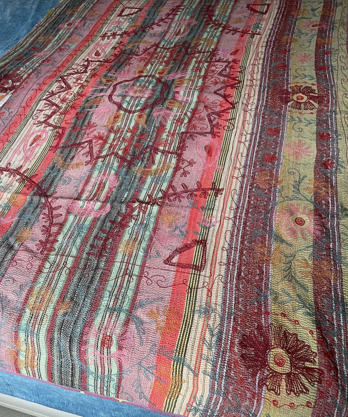 
                  
                    blue green red pink orange suzani kantha bedspread quilt cotton comforter single  double  washable
                  
                