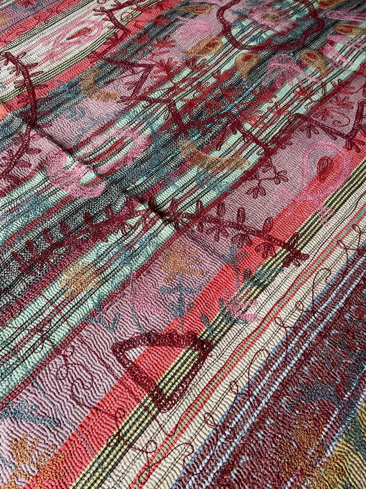 
                  
                    blue green red pink orange suzani kantha bedspread quilt cotton comforter single  double  washable
                  
                