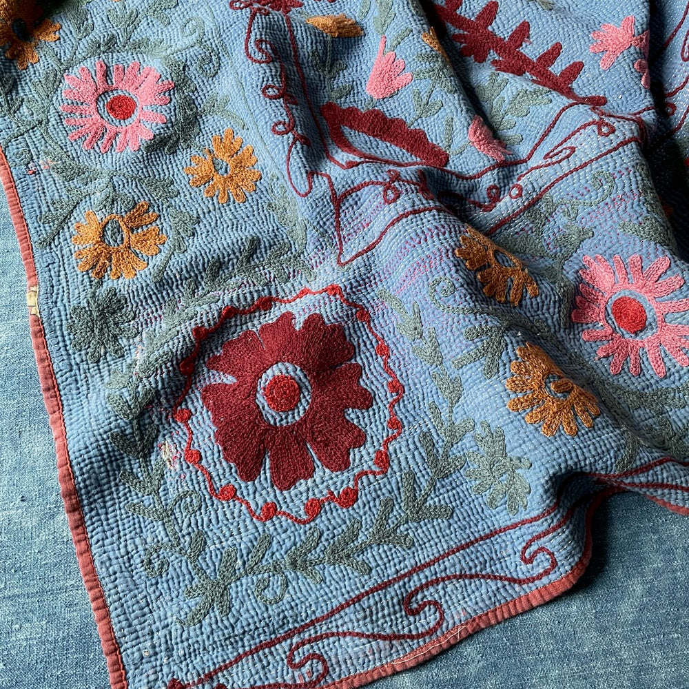 
                  
                    blue green red pink orange suzani kantha bedspread quilt cotton comforter single  double  washable
                  
                