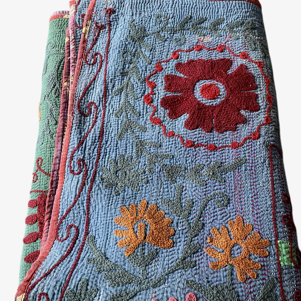 
                  
                    blue green red pink orange suzani kantha bedspread quilt cotton comforter single  double  washable
                  
                