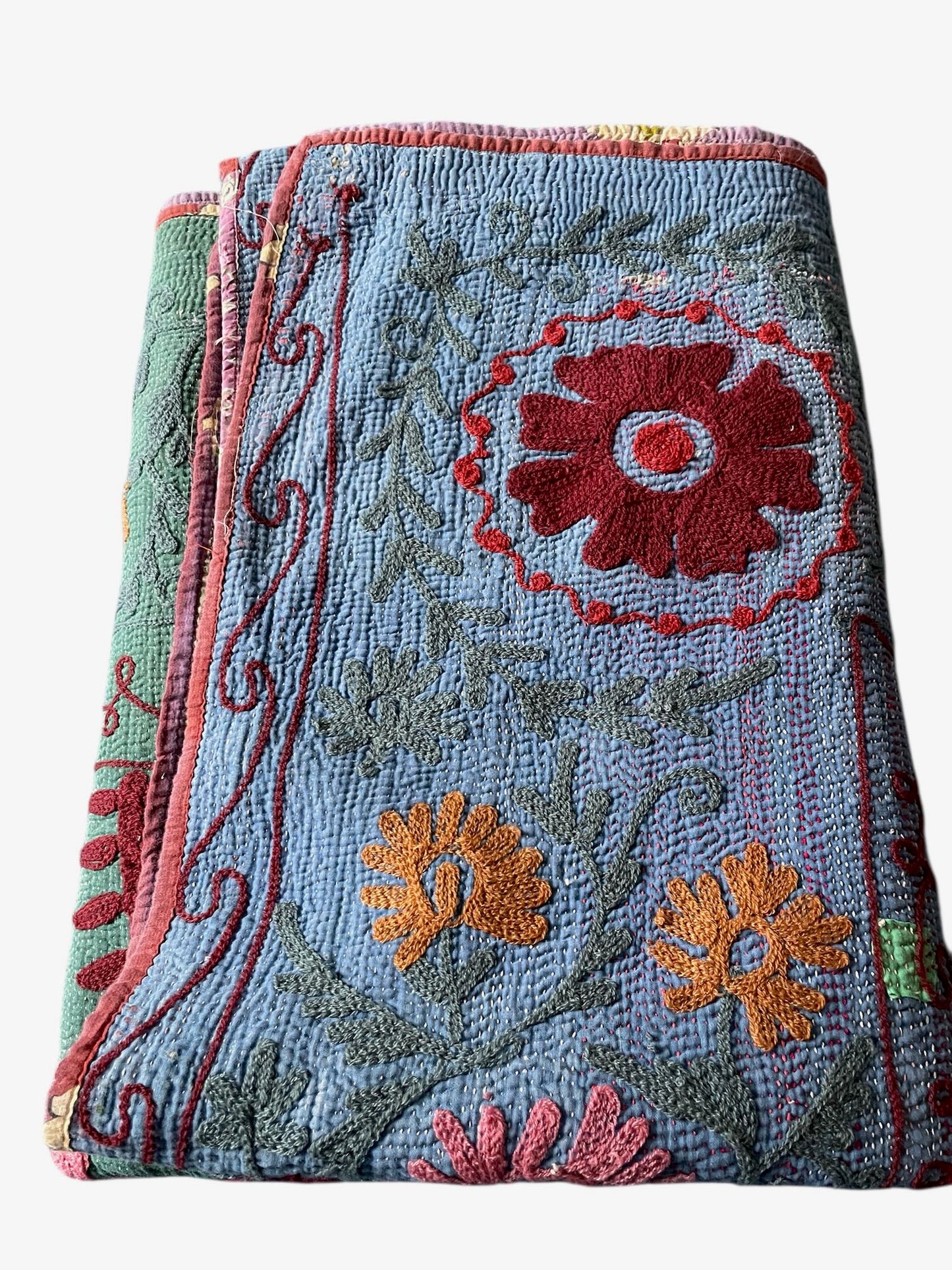 
                  
                    blue green red pink orange suzani kantha bedspread quilt cotton comforter single  double  washable
                  
                