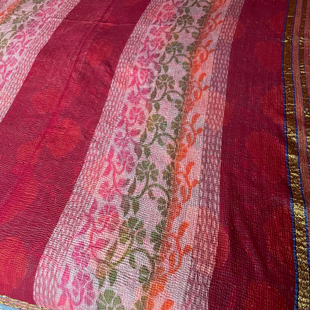 
                  
                    red pink gold orange large kantha bedspread quilt cotton comforter super king  double washable 
                  
                